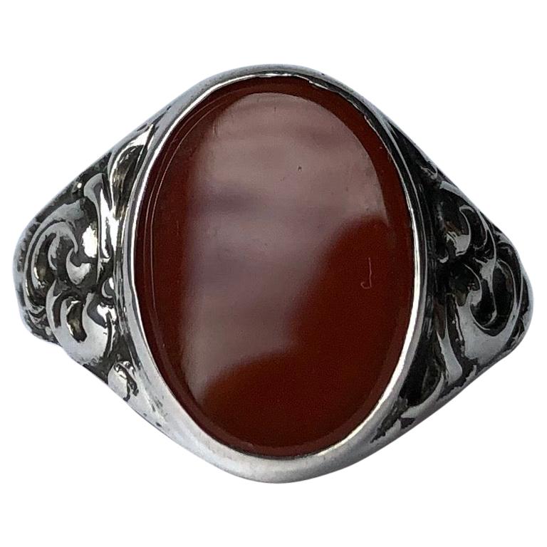 Antique Carnelian and Silver Signet Ring