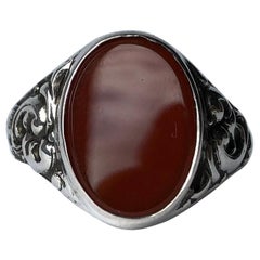 Antique Carnelian and Silver Signet Ring