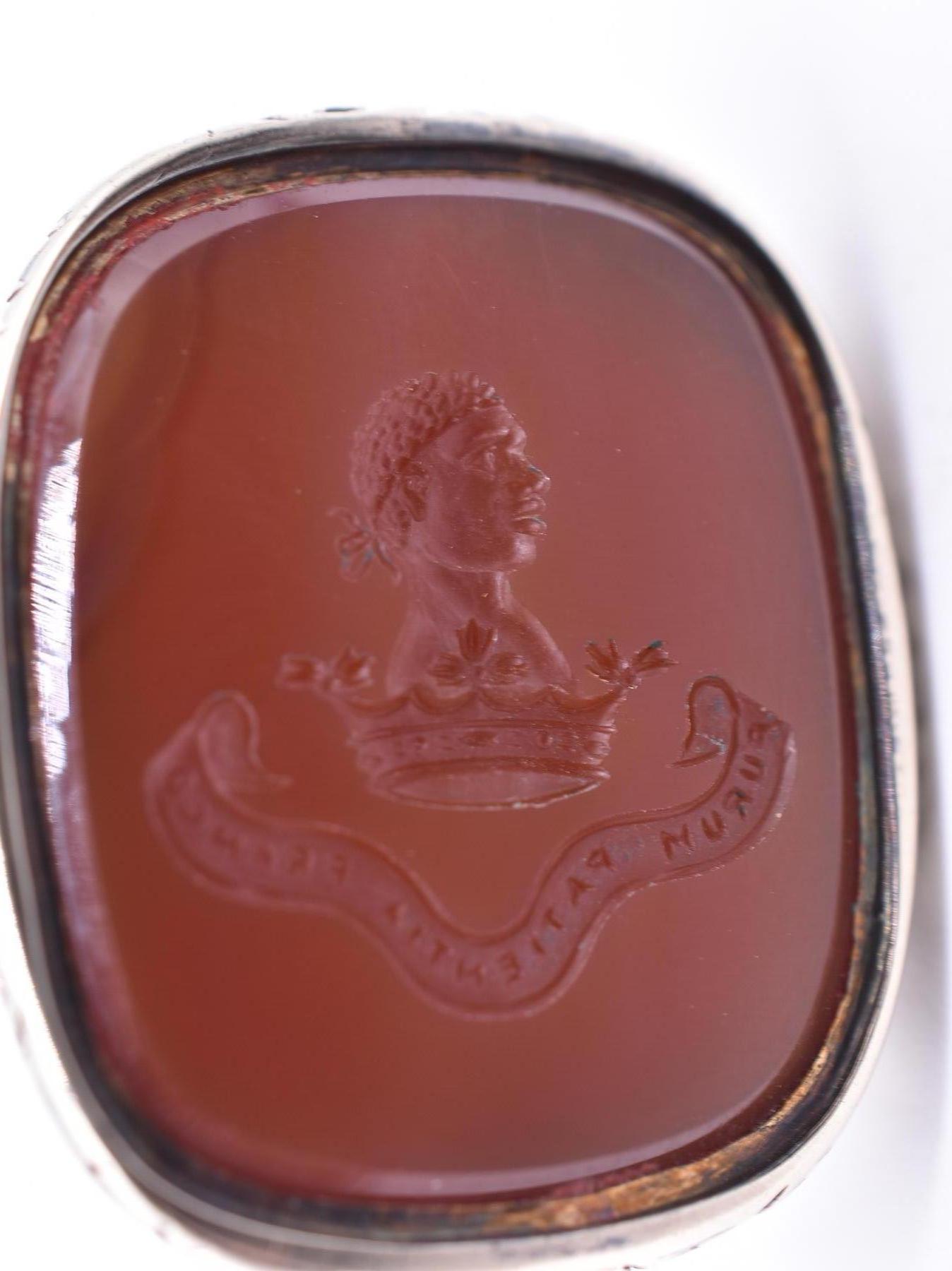 Uncut Antique Anti-Slavery Themed Carnelian Gold Crest Seal Fob