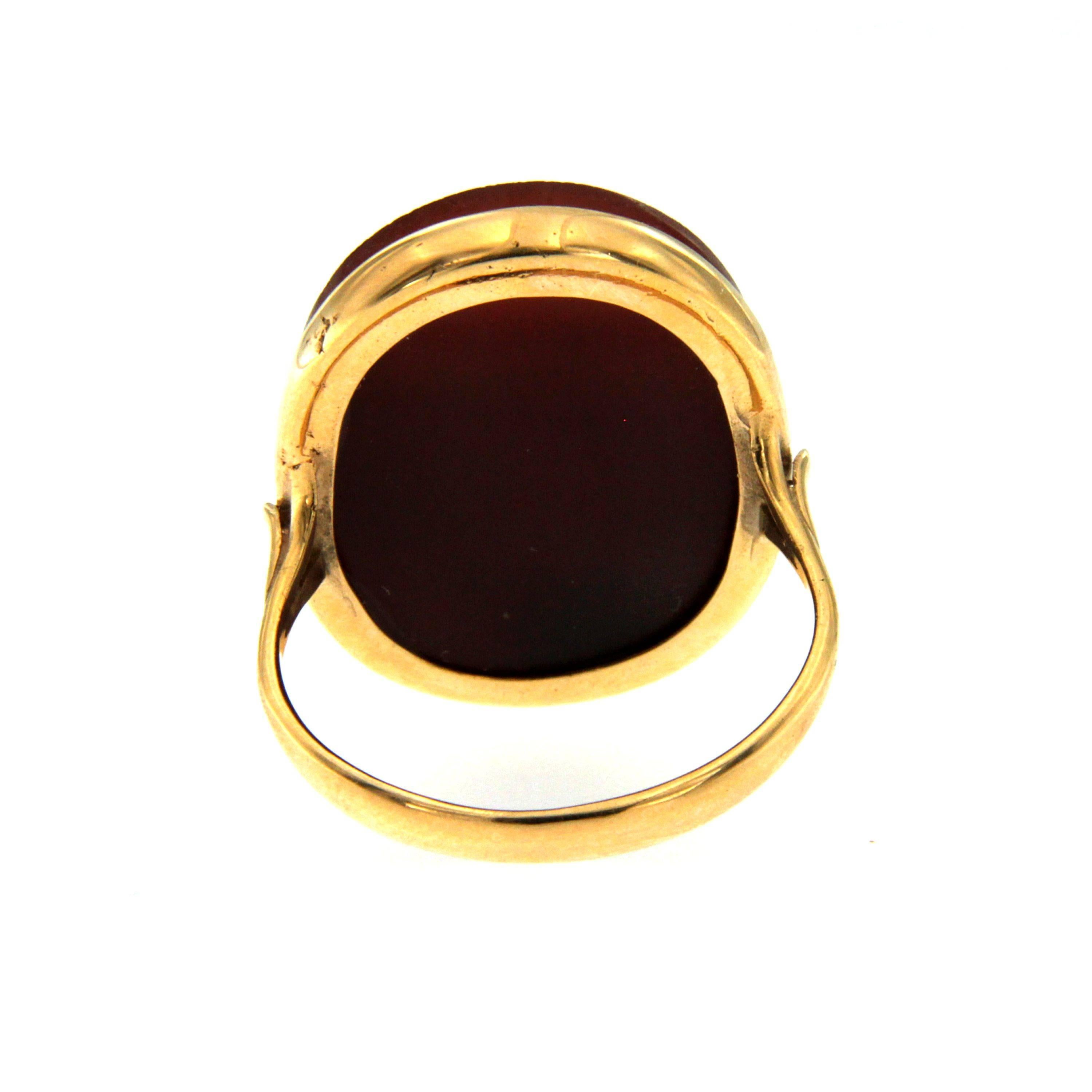Women's or Men's Antique Carnelian Cameo Gold Dome Gold Ring