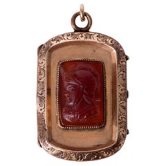 Antique Carnelian Cameo Locket Pendant Necklace – 14K Rose Gold, Circa 1880s
