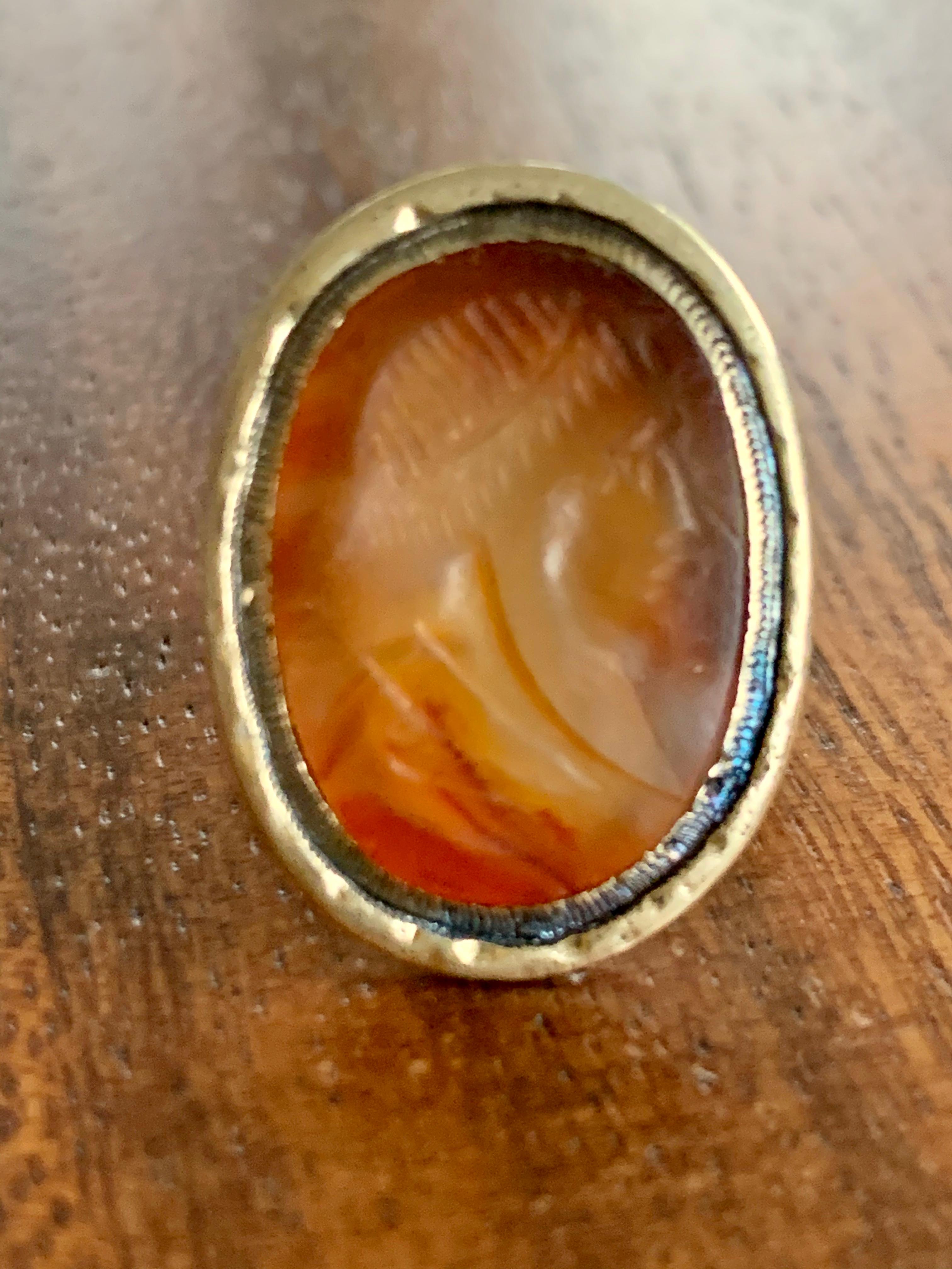 Antique Carnelian Intaglio 10 Karat Yellow Gold Ring 2