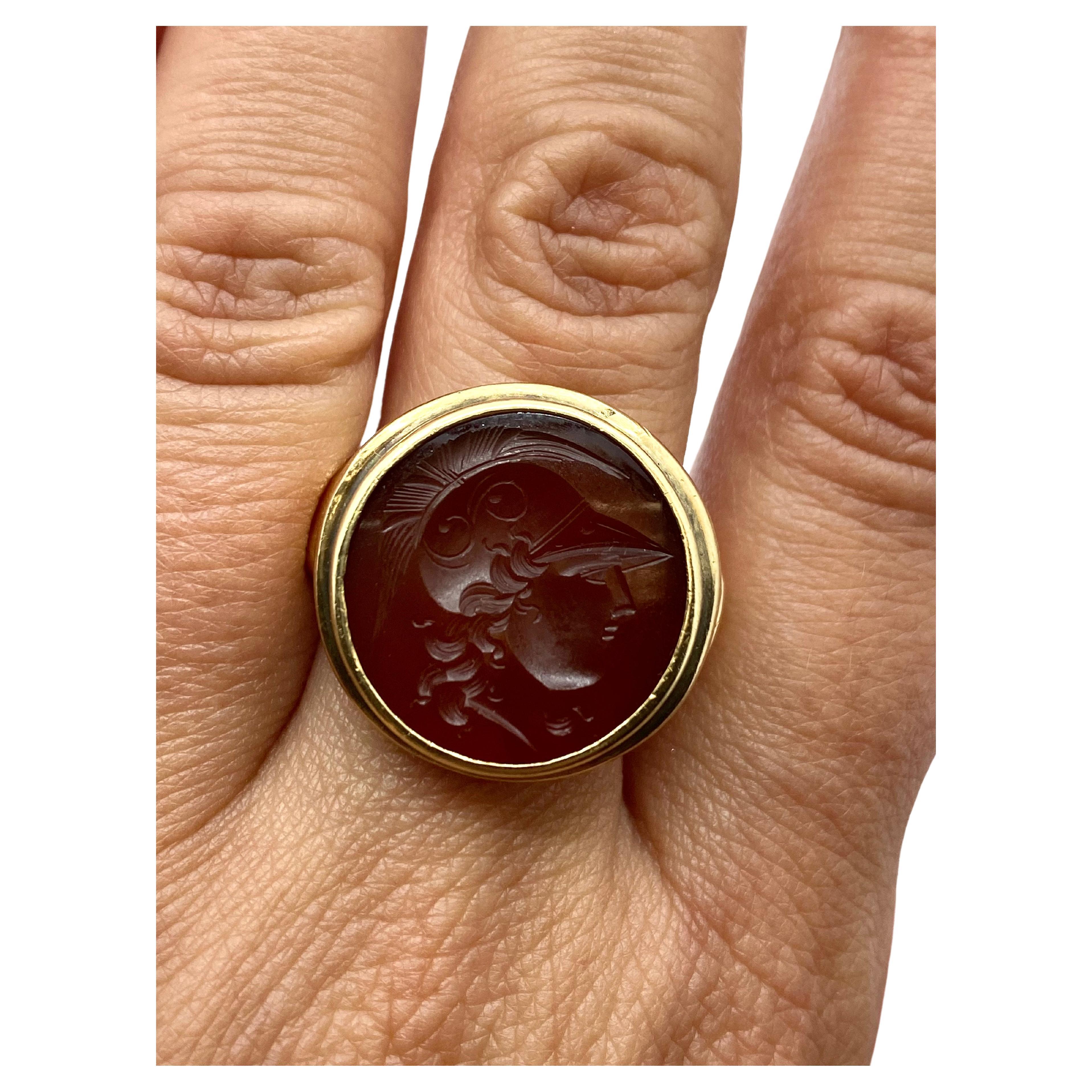 Victorian Antique Carnelian Intaglio 14k Gold Signet Ring For Sale