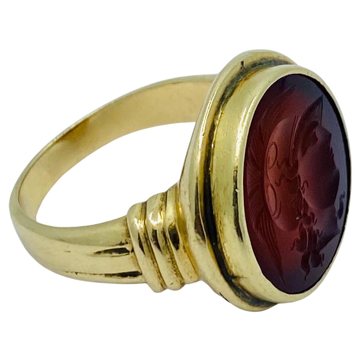 Antique Carnelian Intaglio 14k Gold Signet Ring For Sale 1
