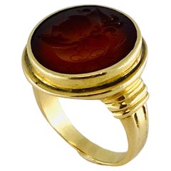 Antique Carnelian Intaglio 14k Gold Signet Ring