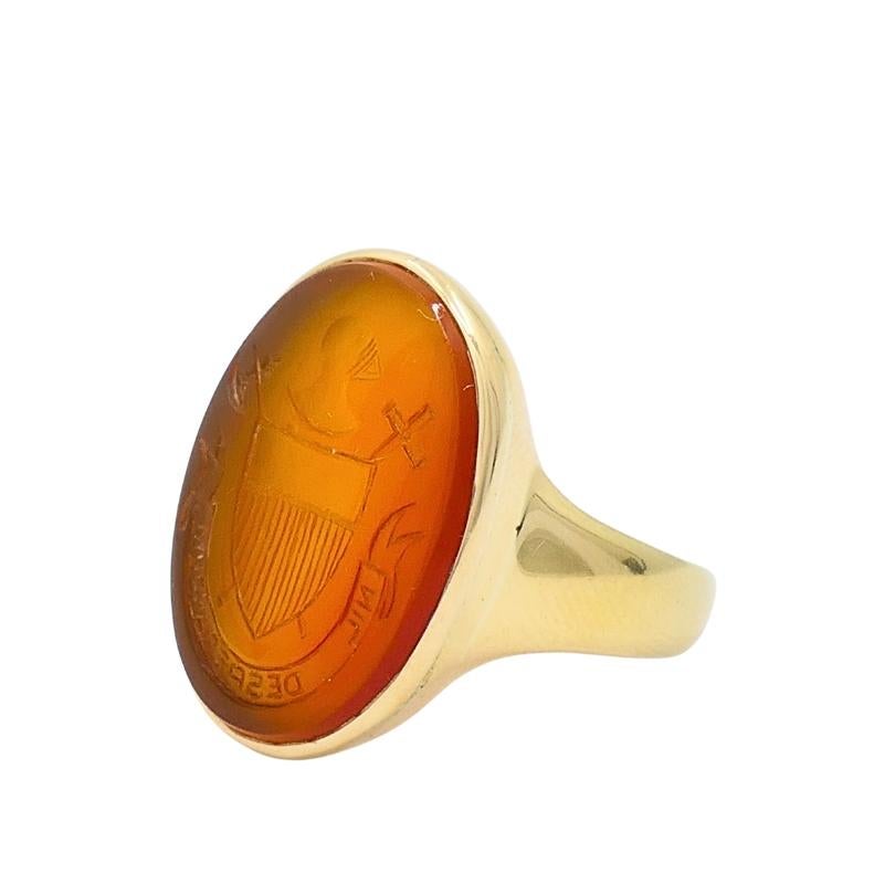 Mixed Cut Antique Carnelian Intaglio 18k Gold Signet Ring For Sale