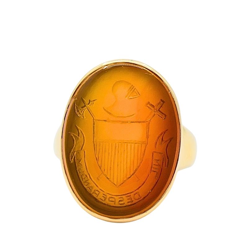 Antique Carnelian Intaglio 18k Gold Signet Ring For Sale 1