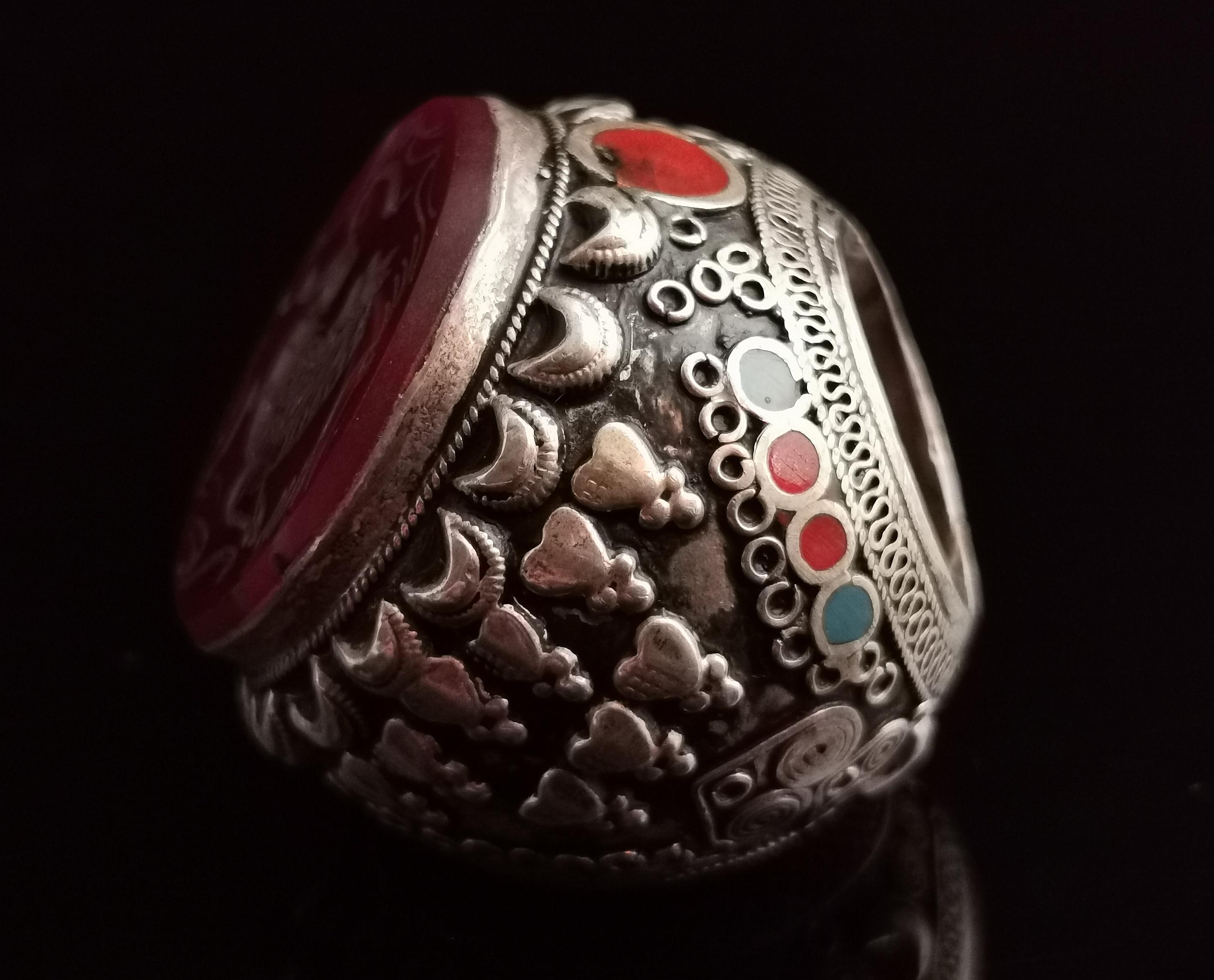 Antique Carnelian Intaglio Ring, Silver, Middle Eastern 6