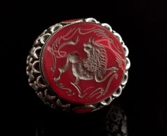 Antique Carnelian Intaglio Ring, Silver, Middle Eastern