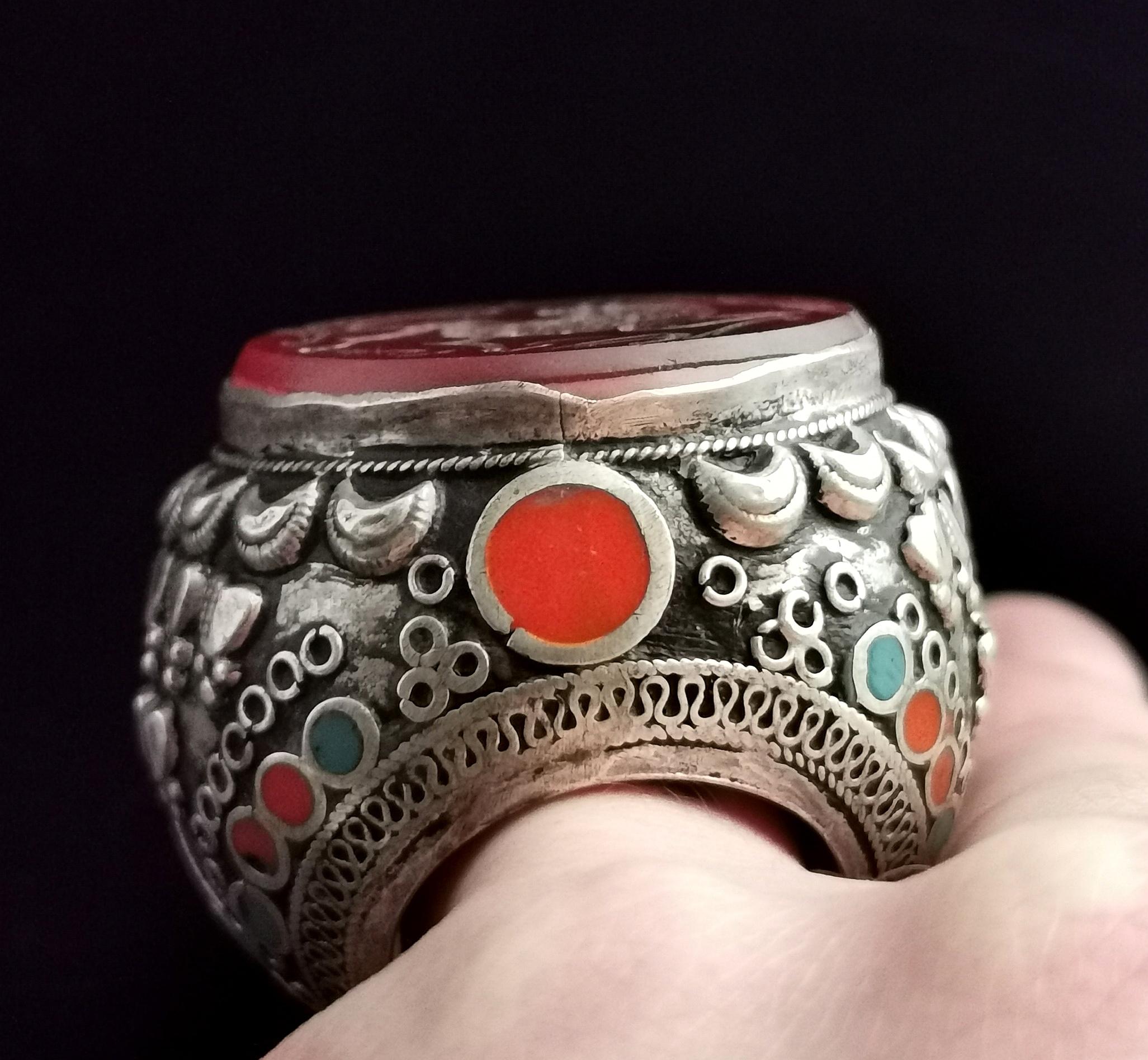 Antique Carnelian Intaglio Ring, Silver, Middle Eastern 1
