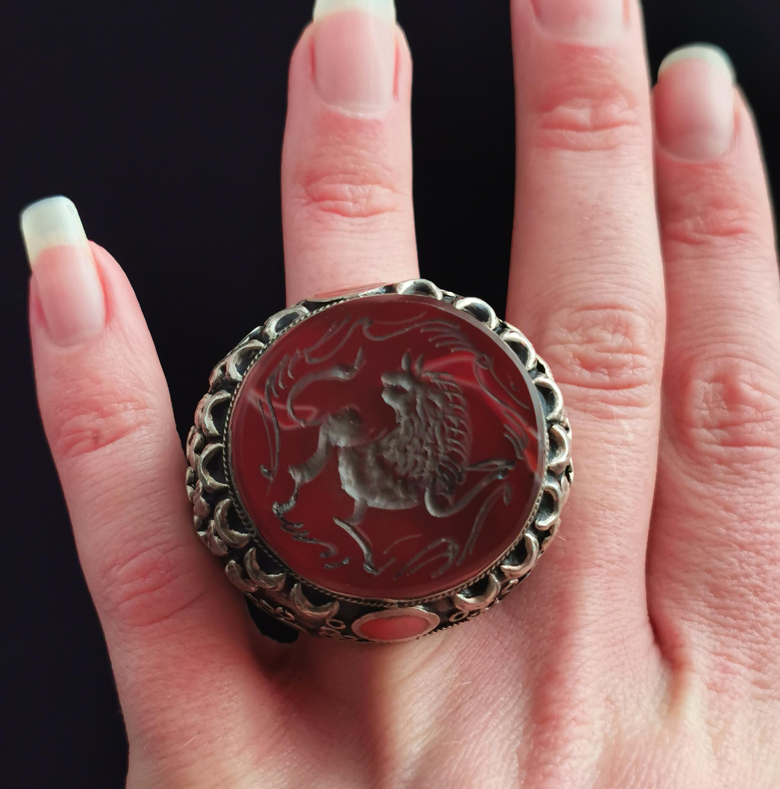 Antique Carnelian Intaglio Ring, Silver, Middle Eastern 2