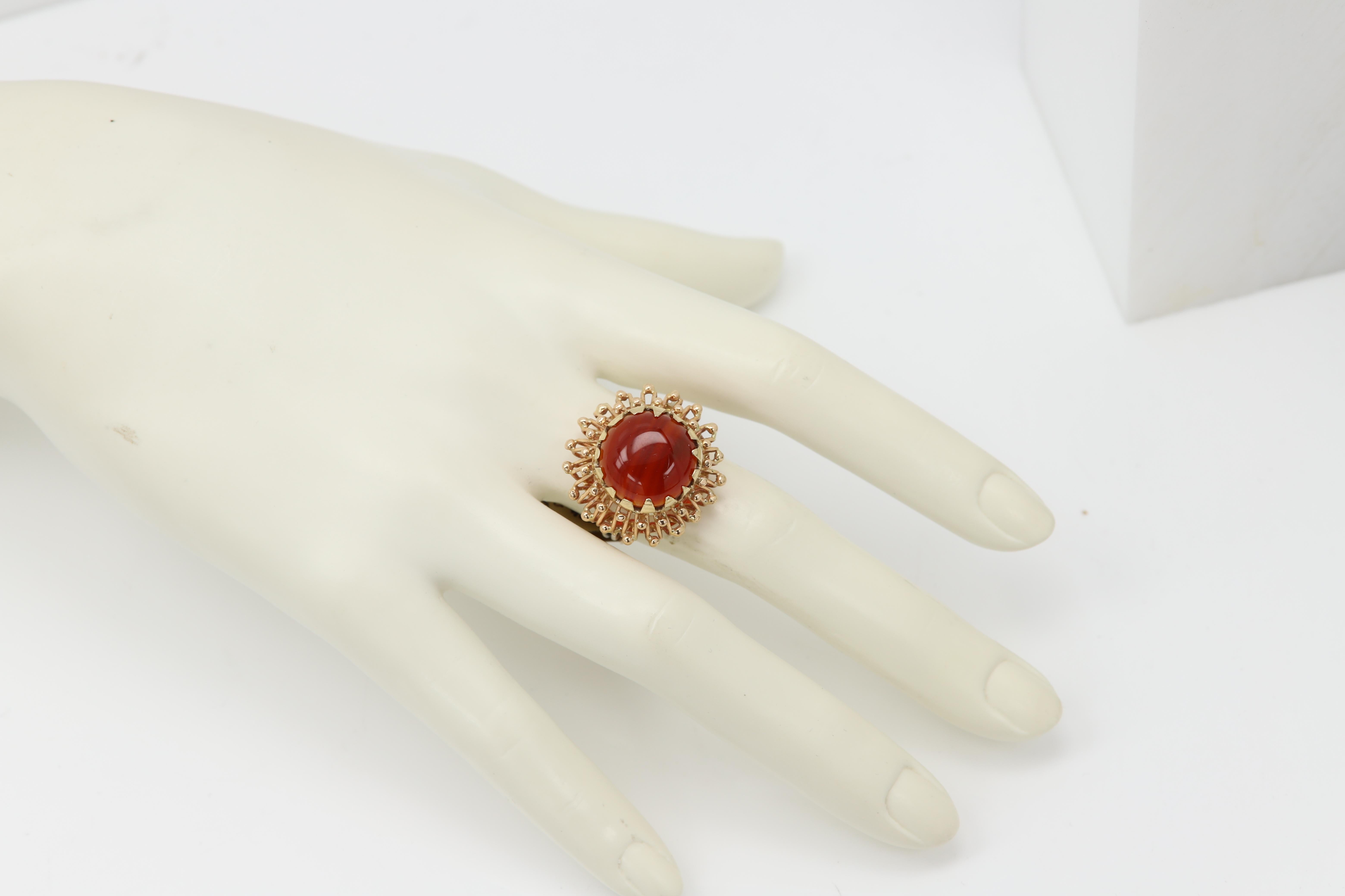 Antique Carnelian Ring 14 Karat Rose Gold Round Carnelian circa 1950  For Sale 2