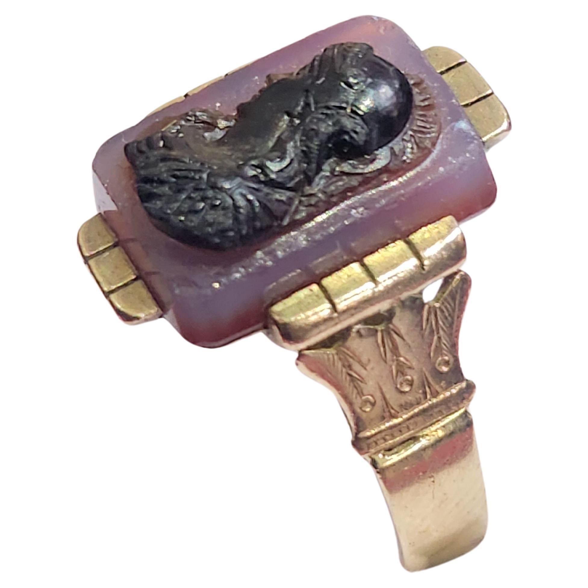 Women's or Men's Antique Carnelian (serdolick) Onyx Gold Ring For Sale