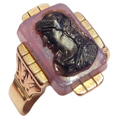 Bague ancienne en cornaline (serdolick) et or onyx