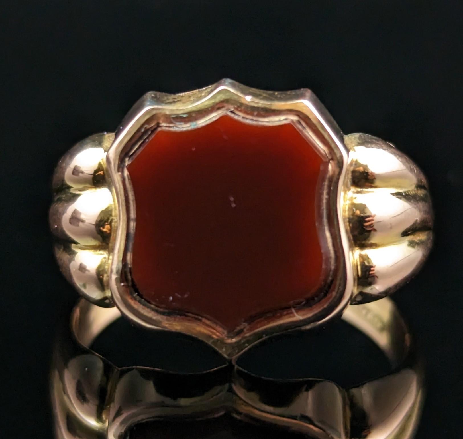 Antique Carnelian Signet Ring, 9k Gold, Shield Shaped 7