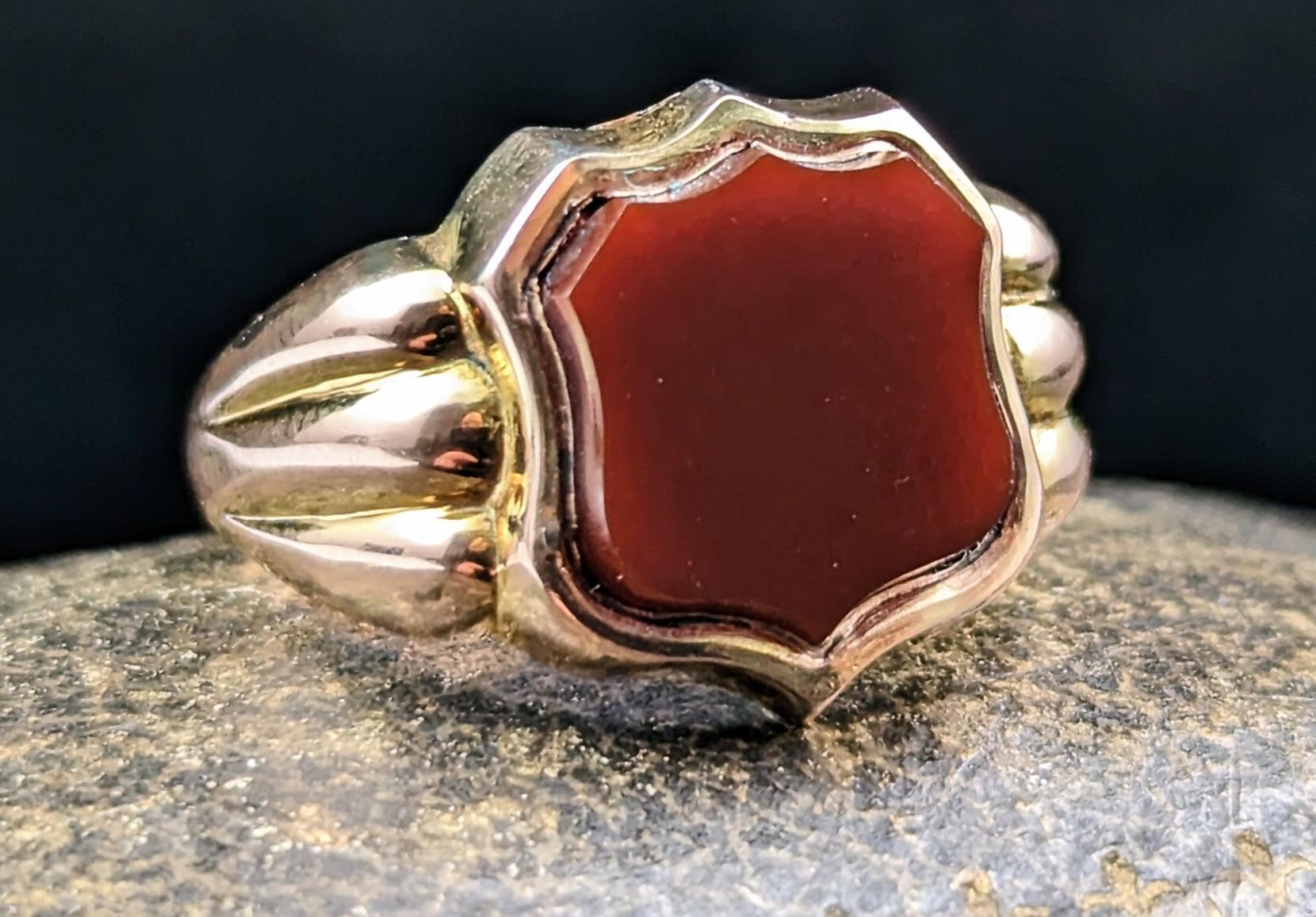 Antique Carnelian Signet Ring, 9k Gold, Shield Shaped 8