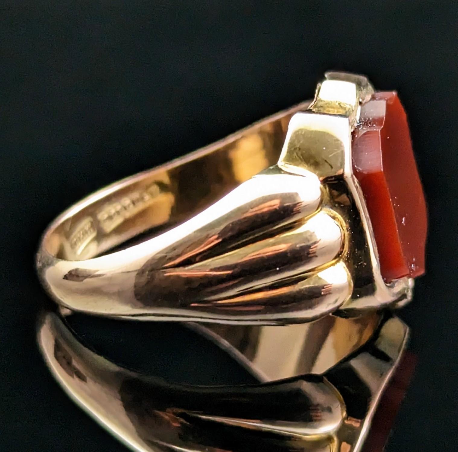 Women's or Men's Antique Carnelian Signet Ring, 9k Gold, Shield Shaped