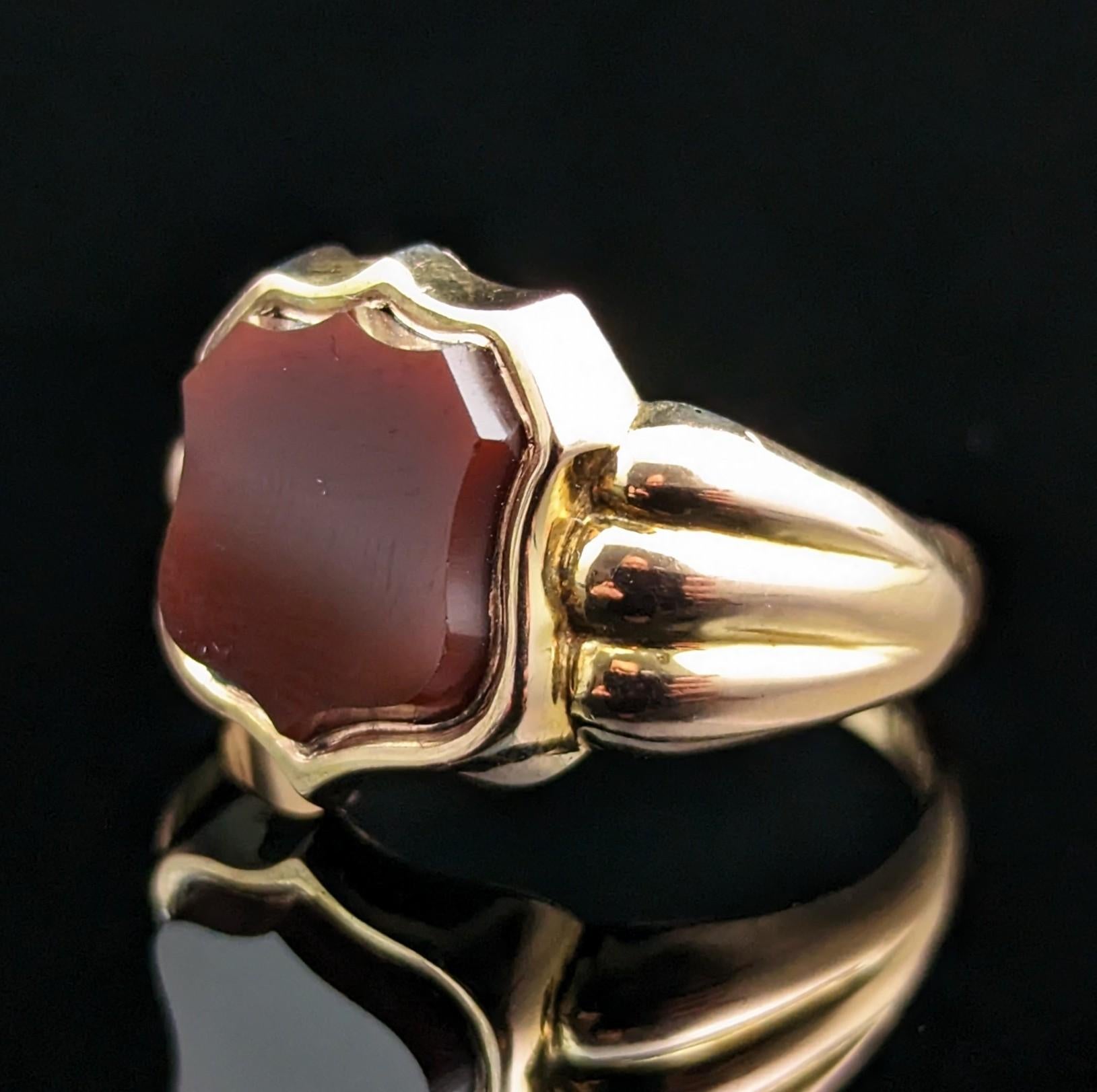 Antique Carnelian Signet Ring, 9k Gold, Shield Shaped 1