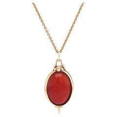 Antique Carnelian 18 Karat Yellow Gold Watch Fob Pendent Chain Necklace