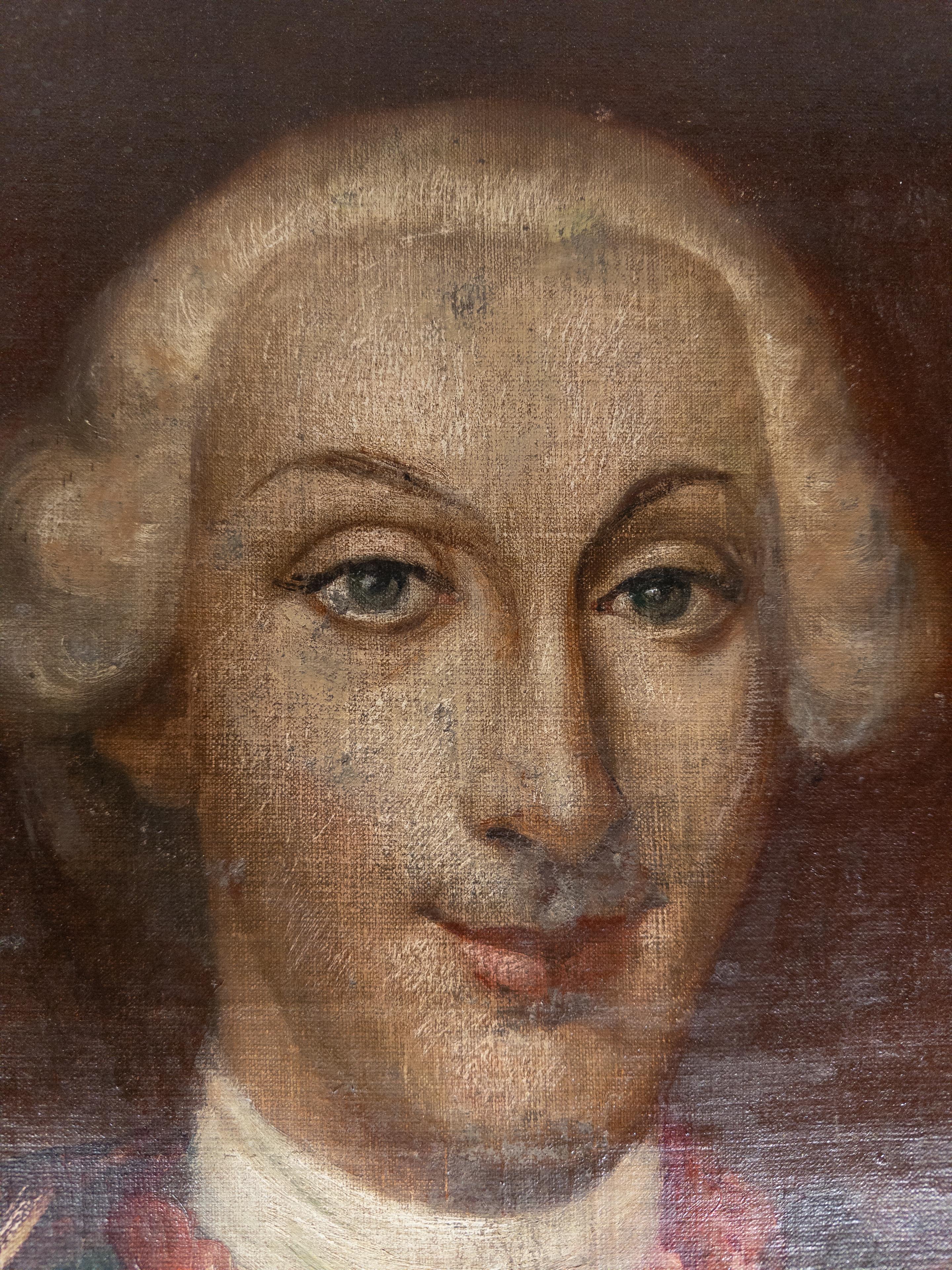 Canvas Antique Carolus Rex III Portrait Painting in Gilt Frame For Sale