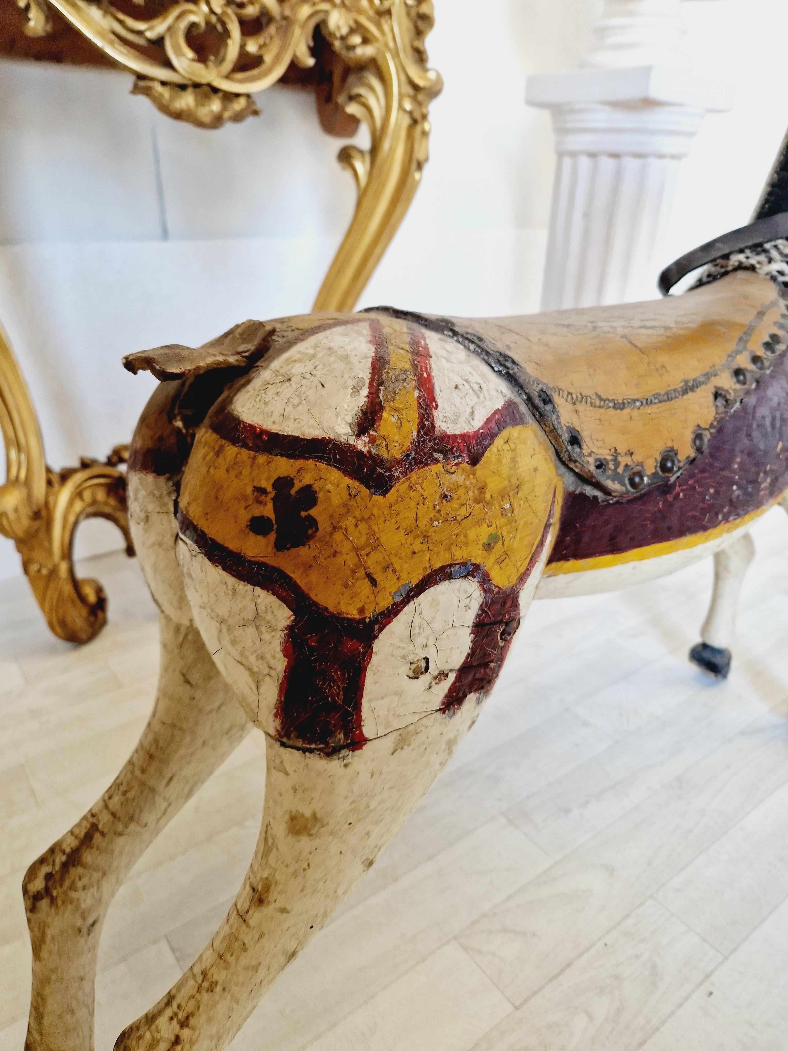 Antique Carousel Horse 19th Century Multicoloured Polychrome For Sale 3