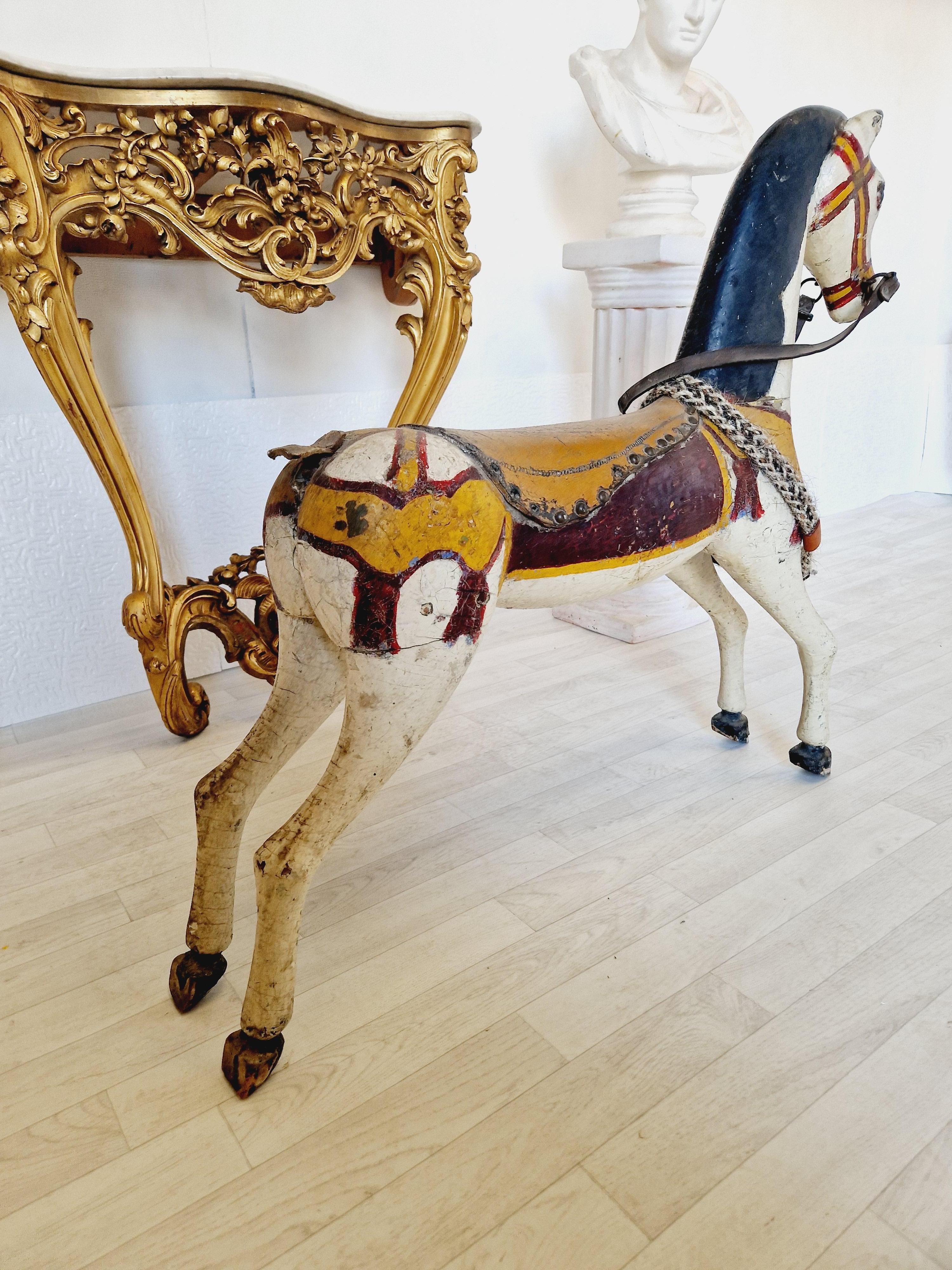 Antique Carousel Horse 19th Century Multicoloured Polychrome For Sale 4