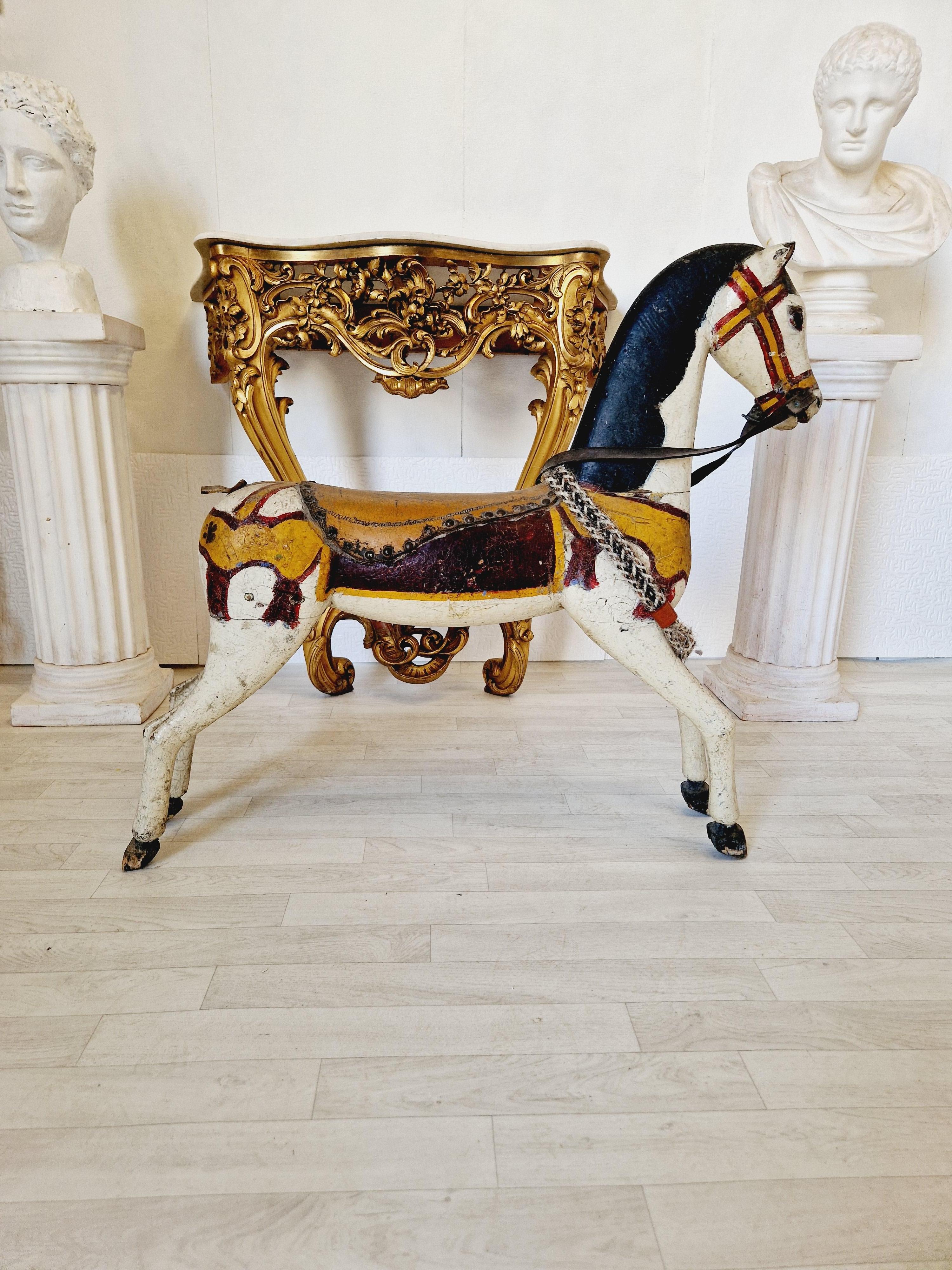 Antique Carousel Horse 19th Century Multicoloured Polychrome For Sale 5
