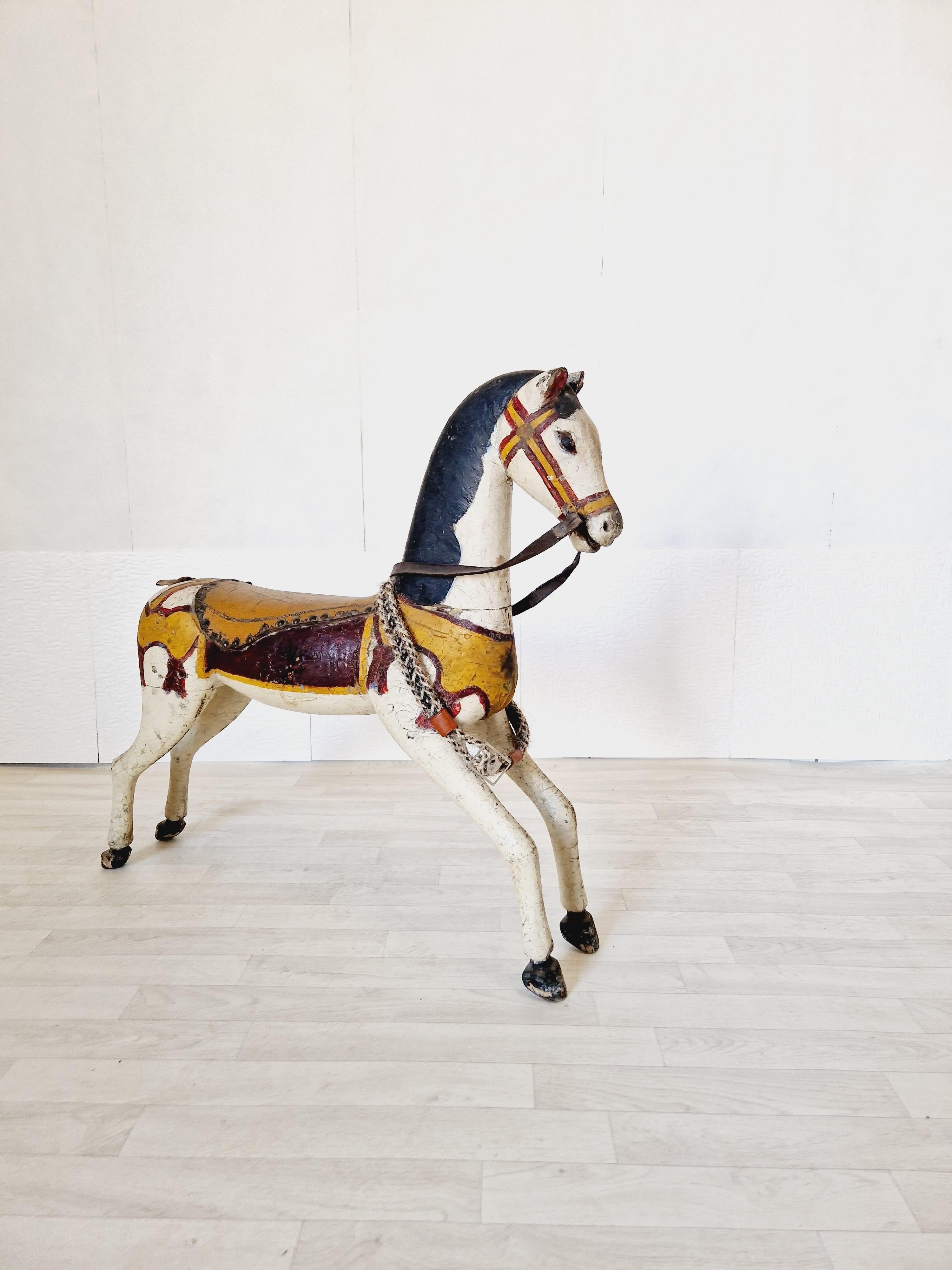 This amazing piece of Collectable Fairground Memorabilia is highly decorative and I am sure was a well loved choice for the children riding the carousel in the Victorian times.


This antique carousel horse sculpture is a magnificent piece of