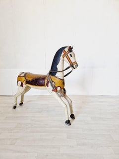 Antiguo Caballo de Carrusel Siglo XIX Policromado Multicolor
