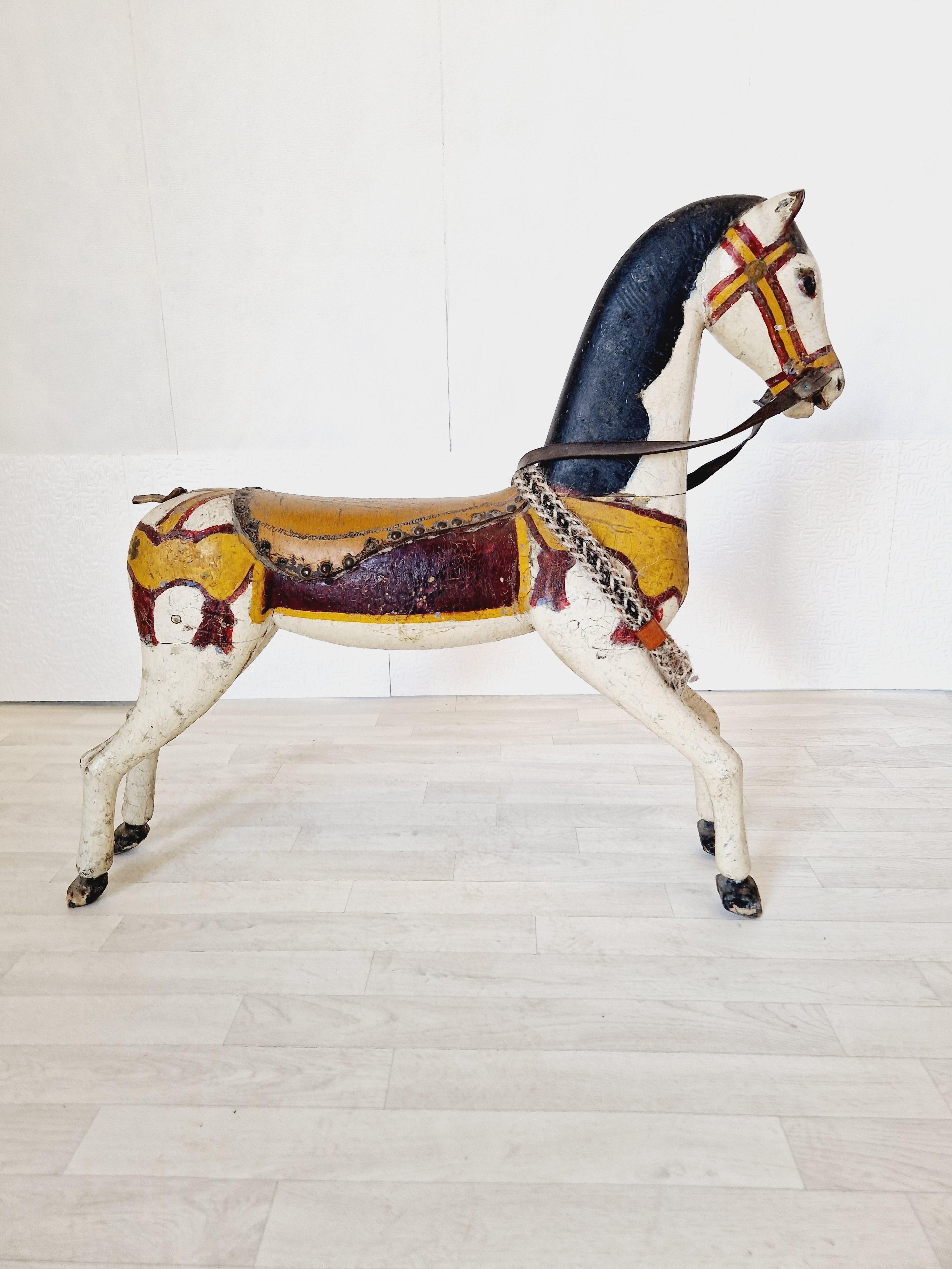 Neoclassical Antique Carousel Horse 19th Century Multicoloured Polychrome For Sale
