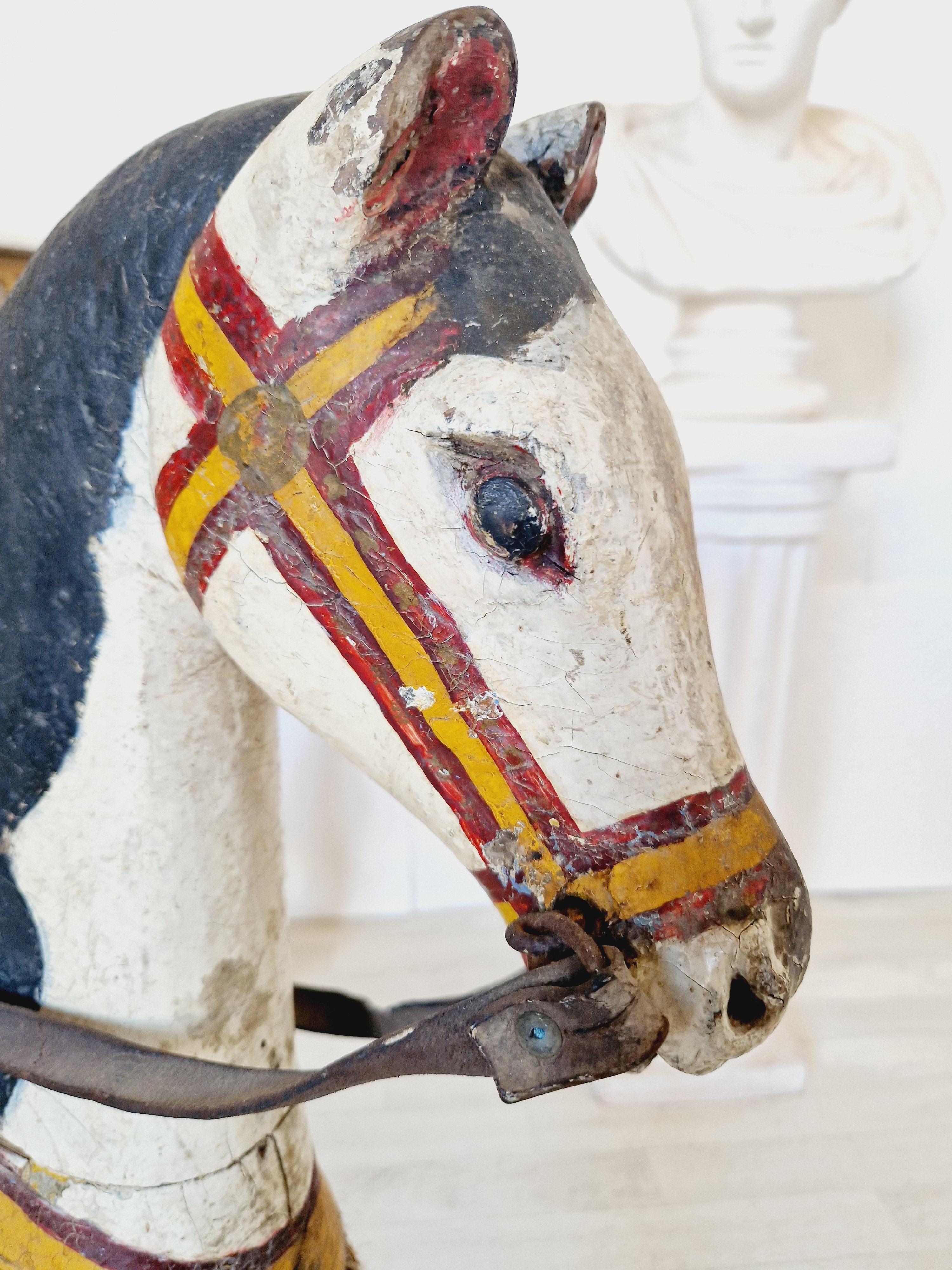 Polychromed Antique Carousel Horse 19th Century Multicoloured Polychrome For Sale