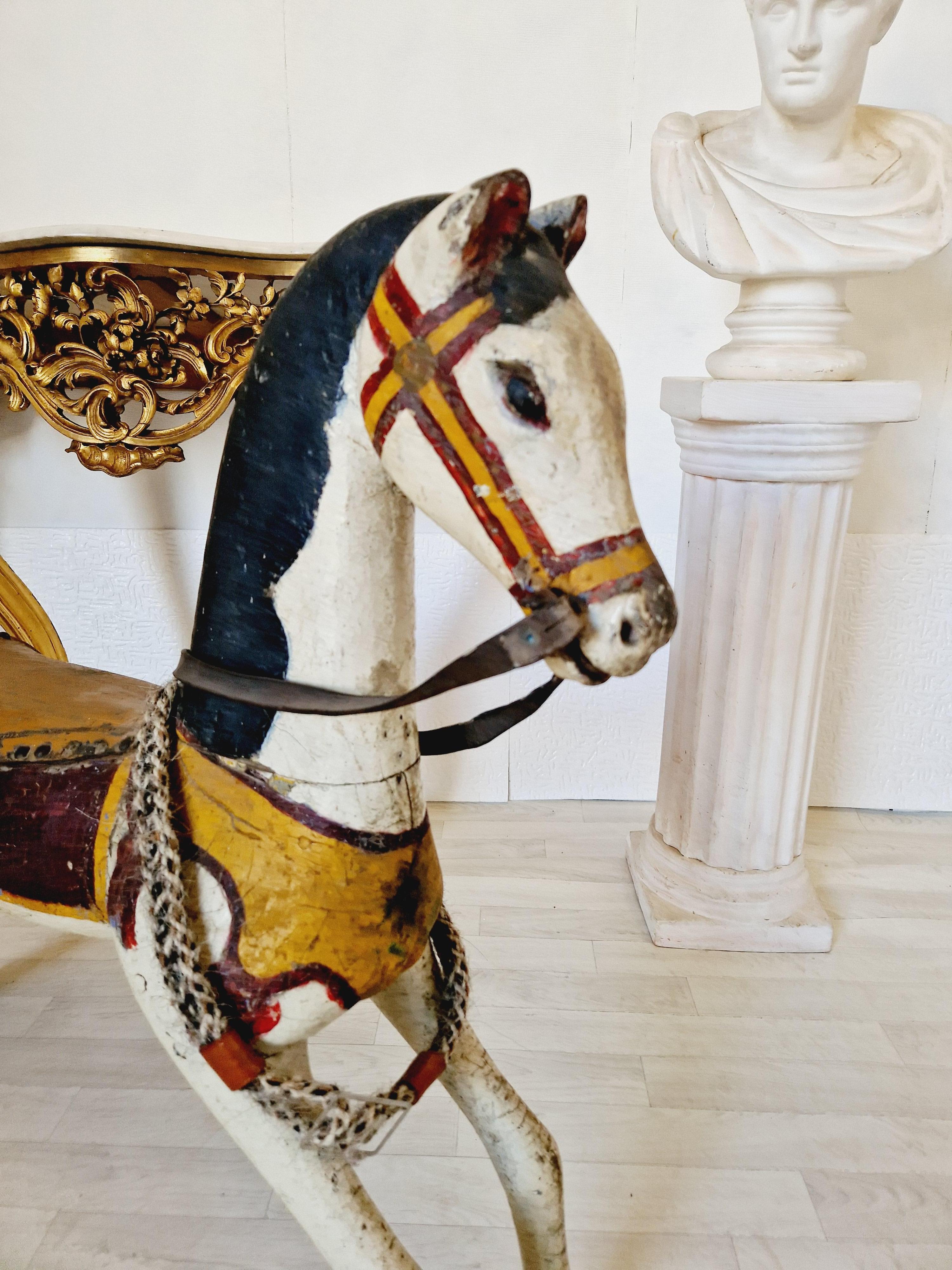 Antique Carousel Horse 19th Century Multicoloured Polychrome For Sale 1