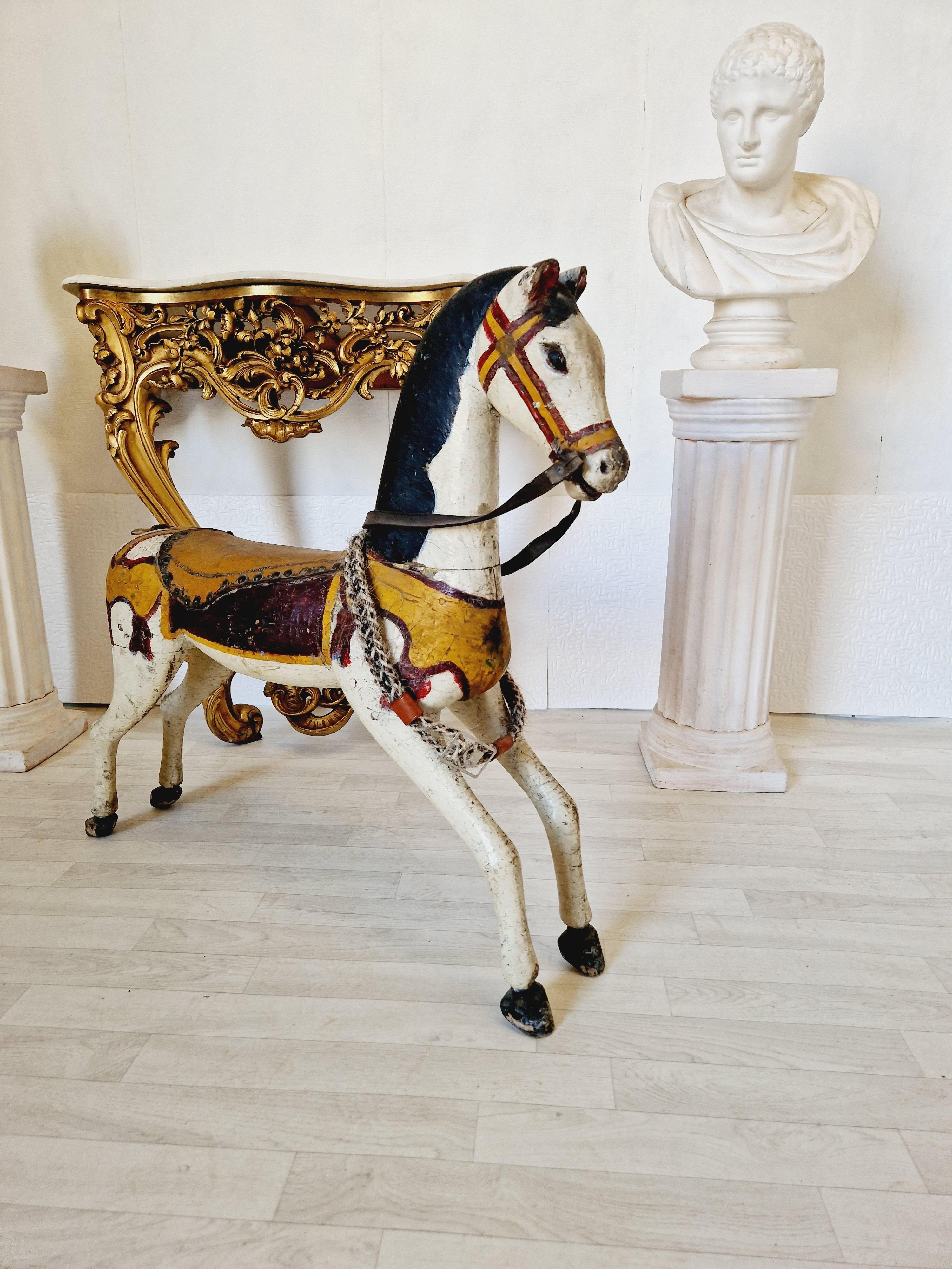 Antique Carousel Horse 19th Century Multicoloured Polychrome For Sale 2