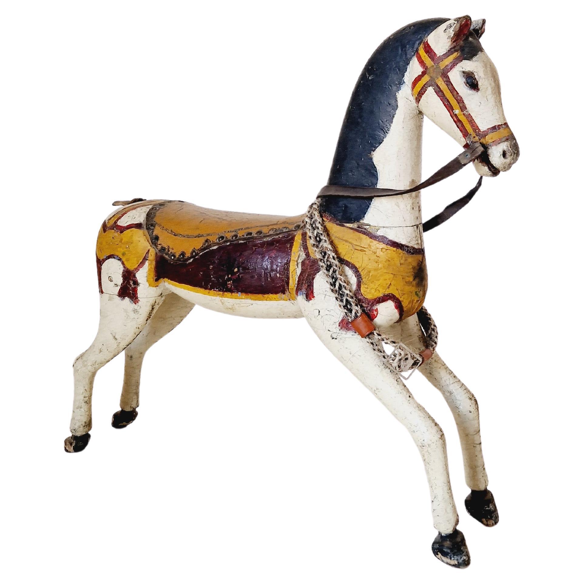 Antique Carousel Horse 19th Century Multicoloured Polychrome For Sale