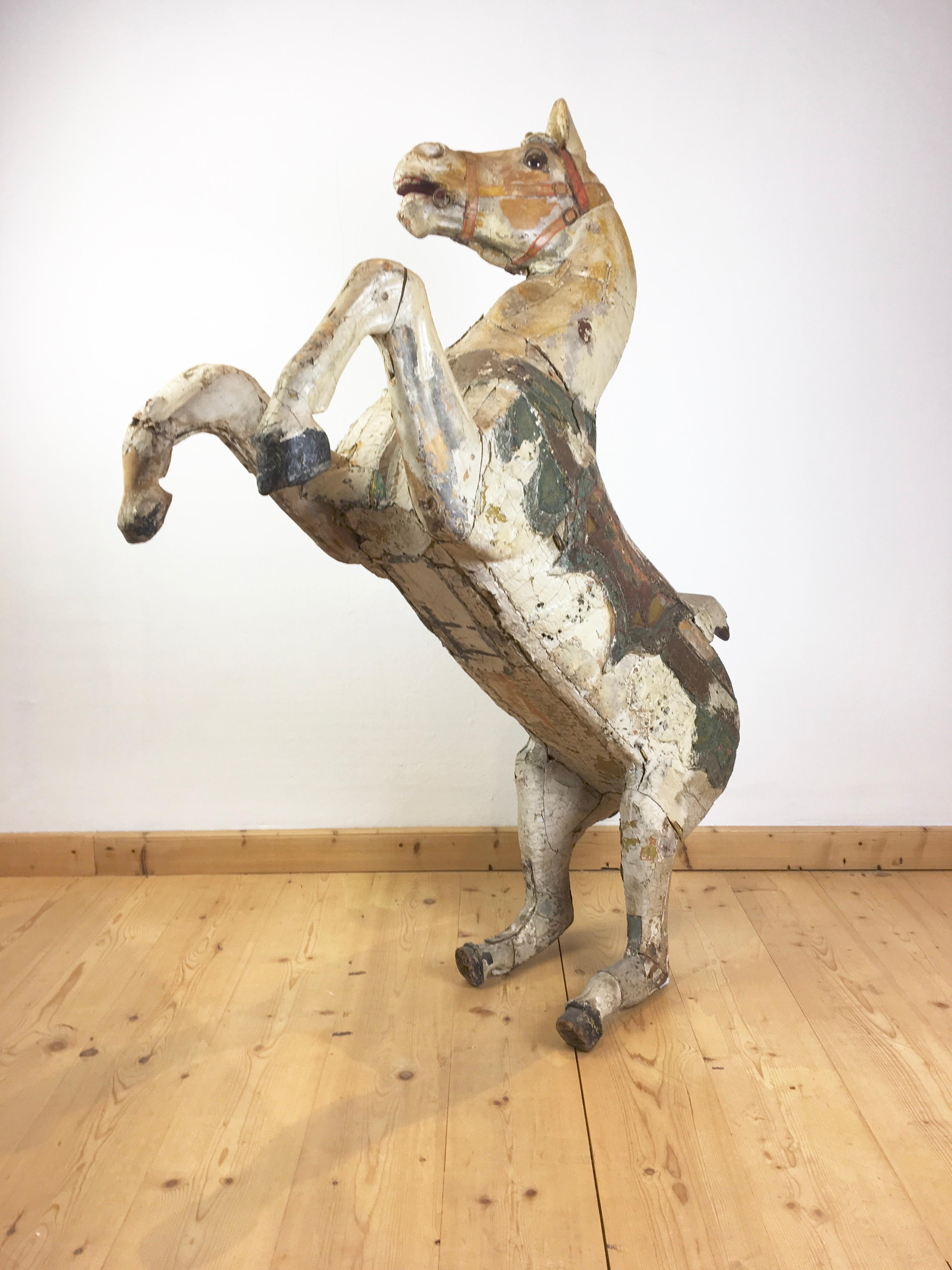 Antique Carousel Horse by Karl Müller Germany, Hand-Carved wood, Late 19th Cent 4