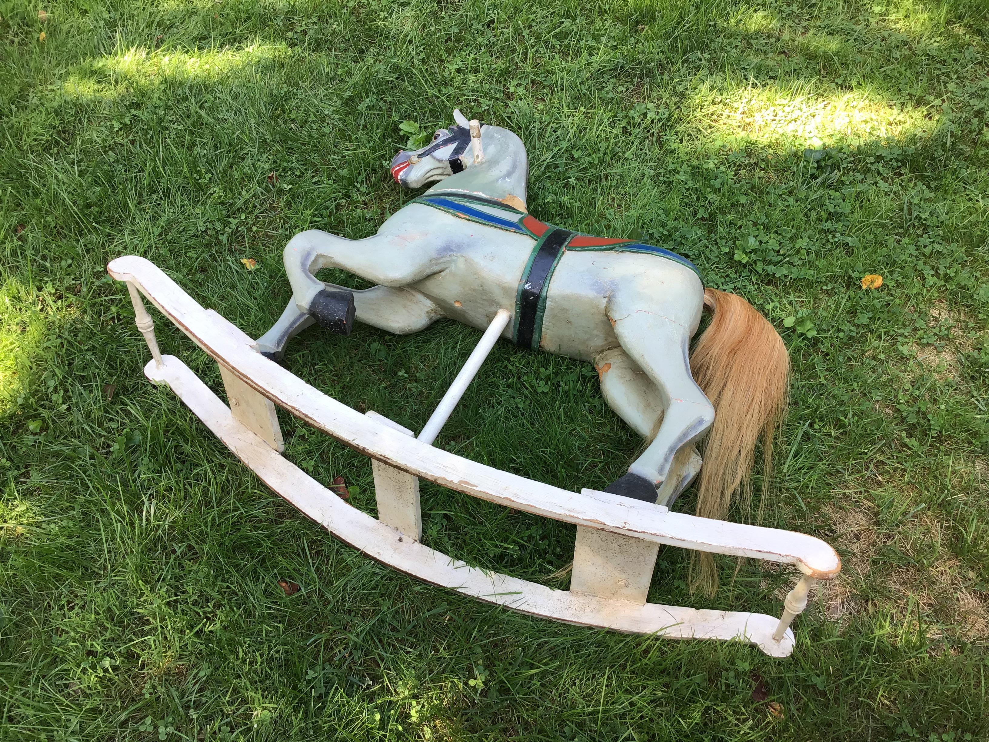 American Carousel Horse Painted Wood Rocking Horse Antique