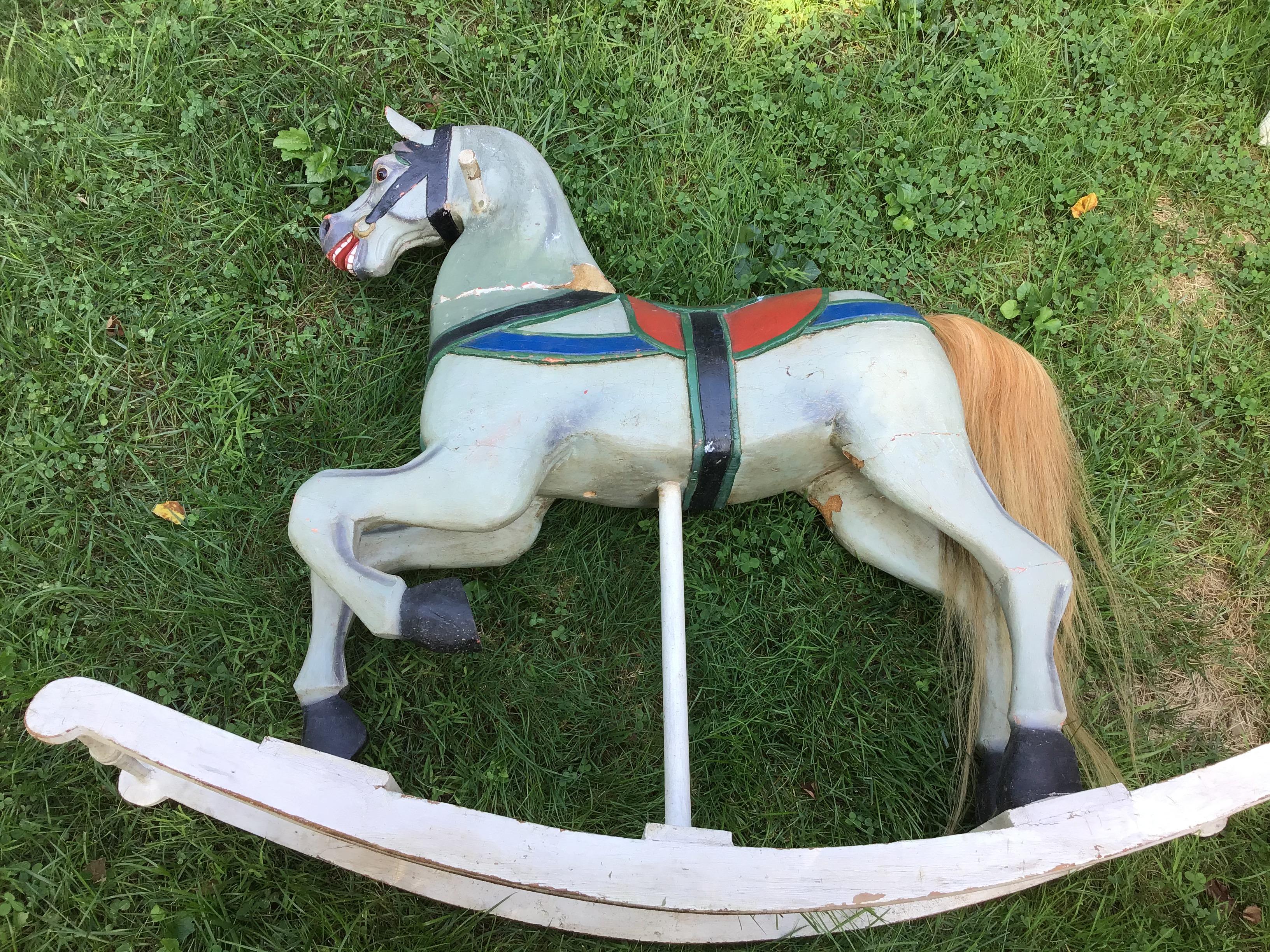 Carved Carousel Horse Painted Wood Rocking Horse Antique