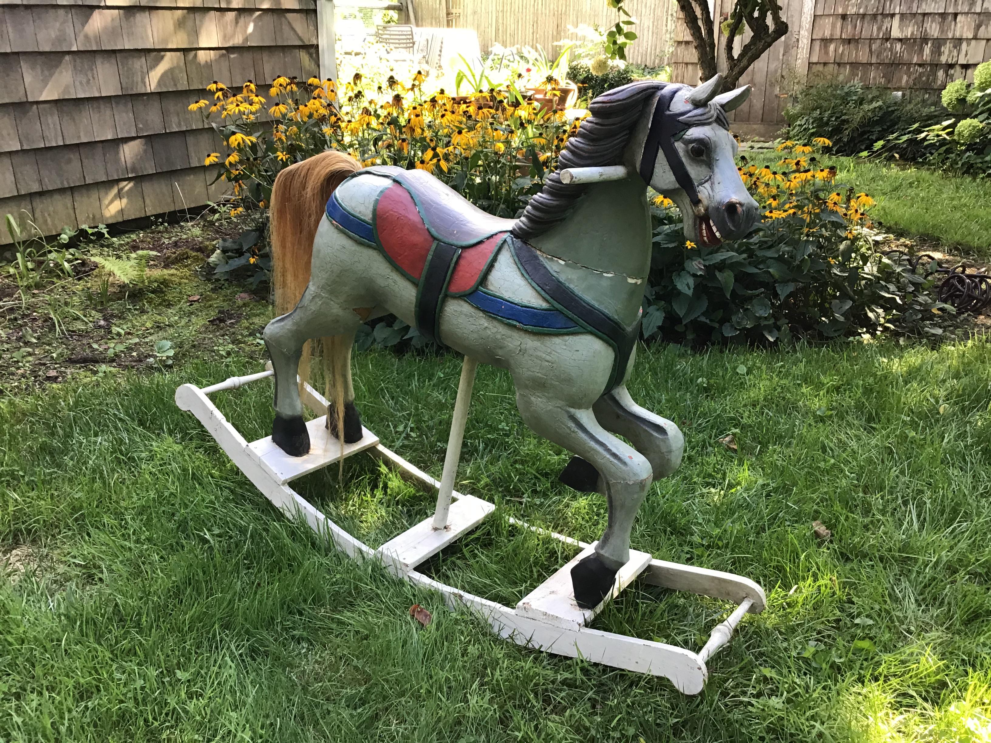 Plaster Carousel Horse Painted Wood Rocking Horse Antique
