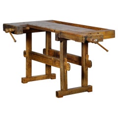 Ancien établi de menuisier en chêne, années 1910