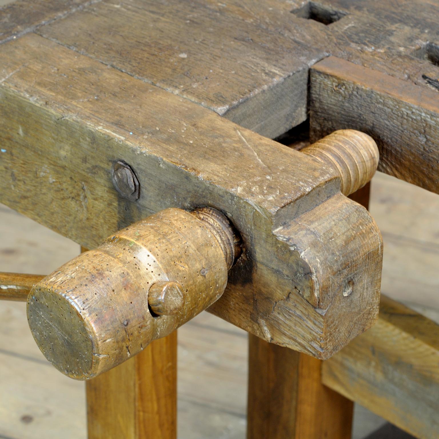Antique Carpenters Oak Workbench, Circa 1910 5