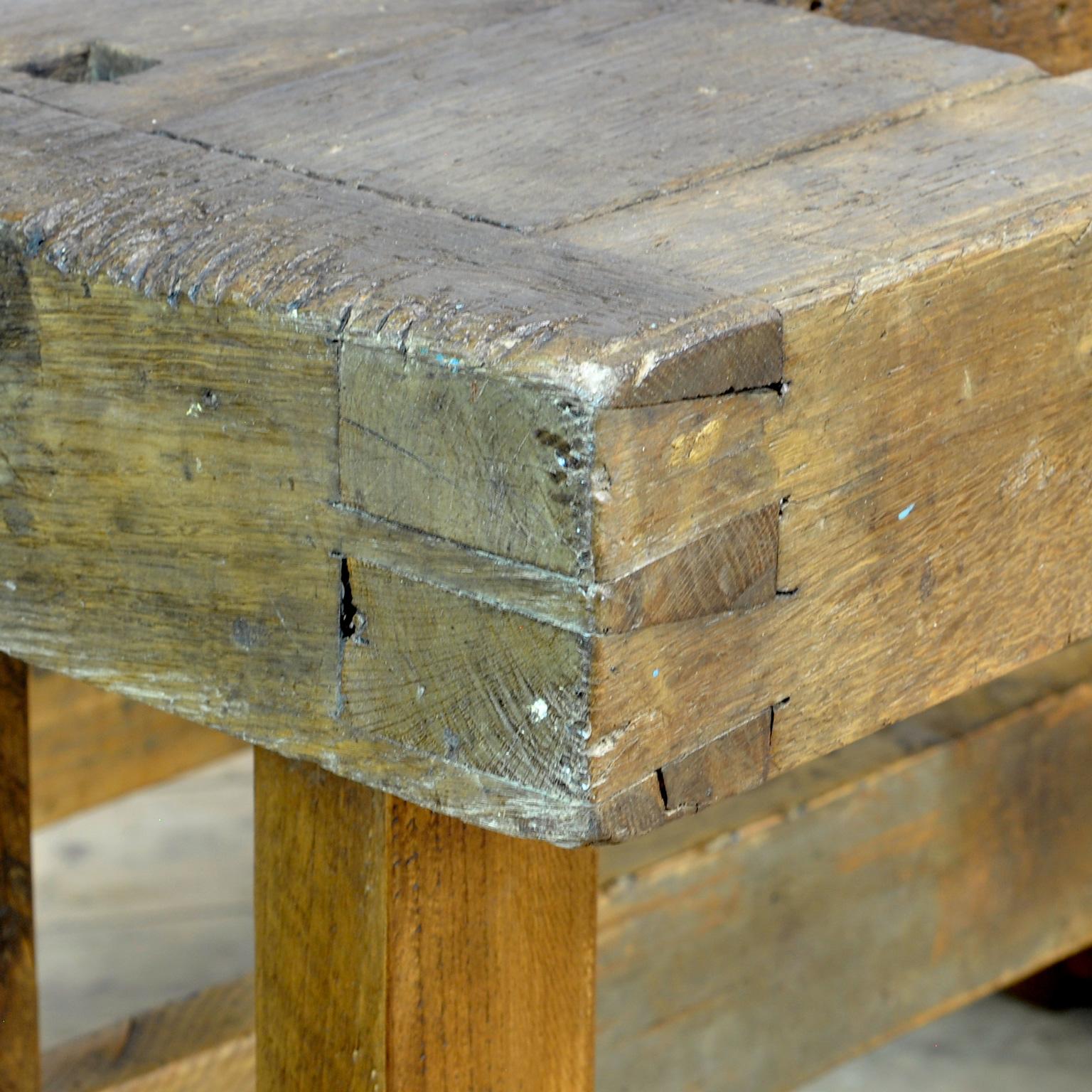 Antique Carpenters Oak Workbench, Circa 1910 6