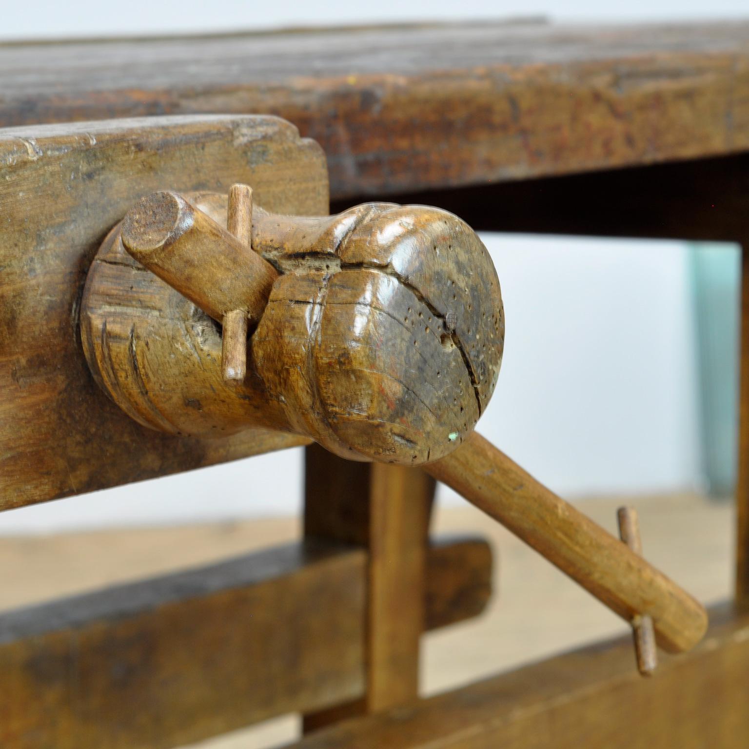 Antique Carpenters Oak Workbench, Circa 1910 7