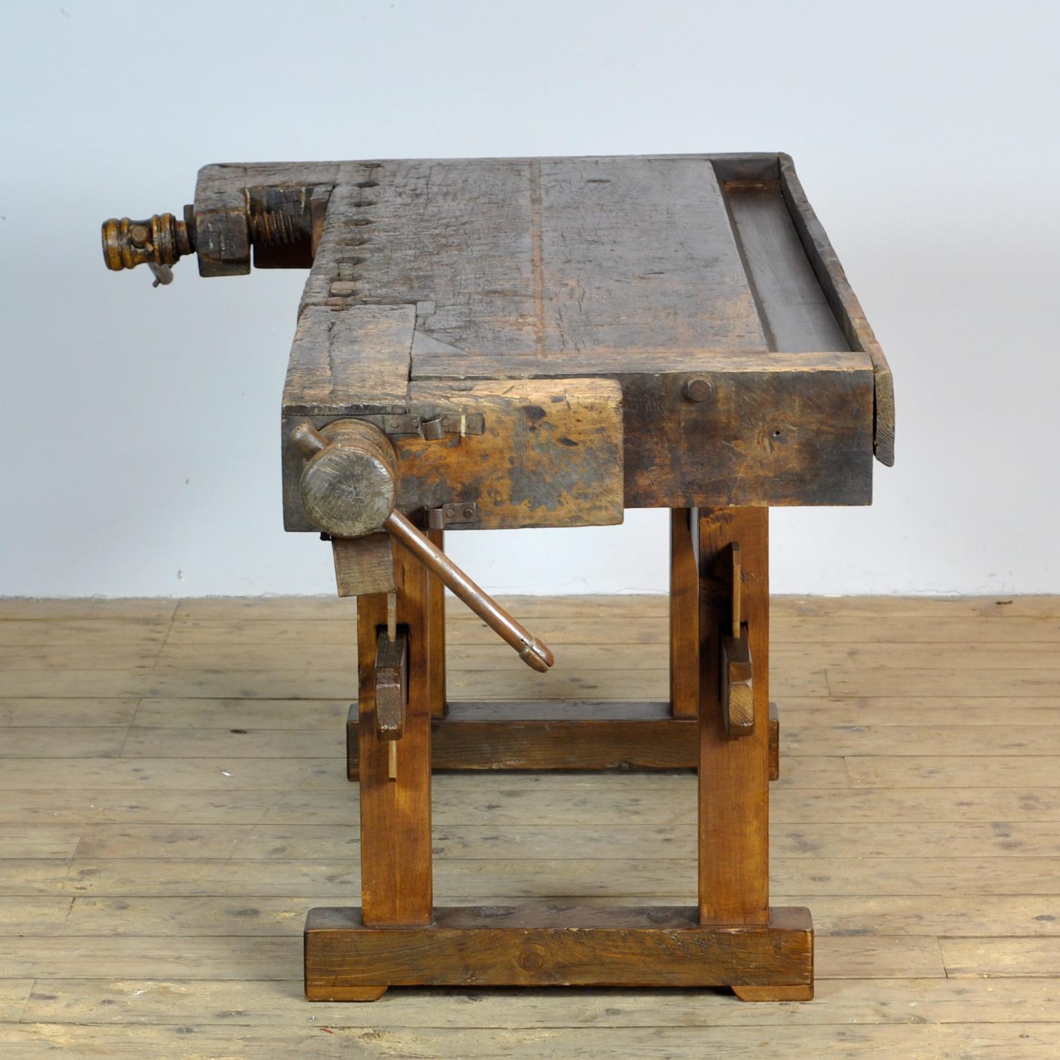 Industrial Antique Carpenters Oak Workbench, circa 1910