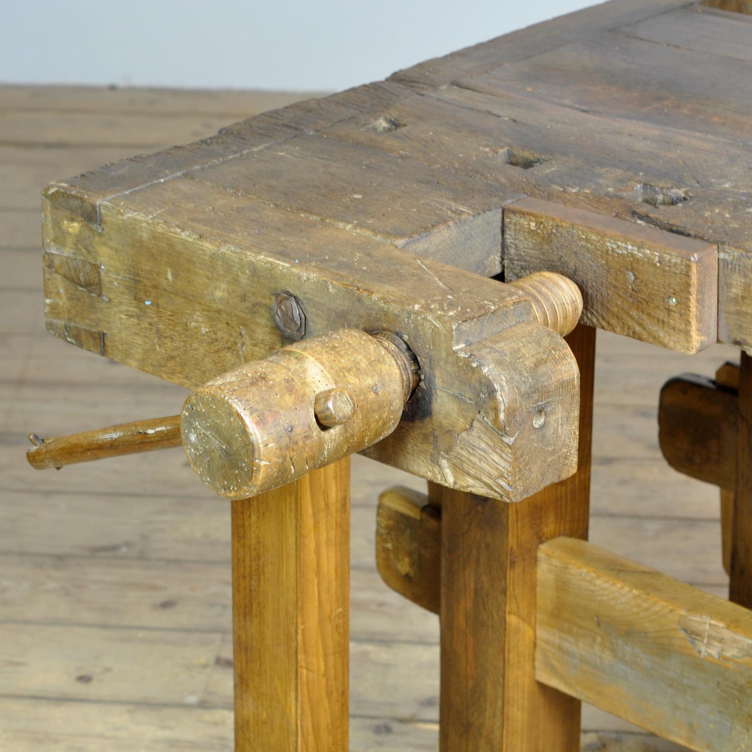 Antique Carpenters Oak Workbench, Circa 1910 1