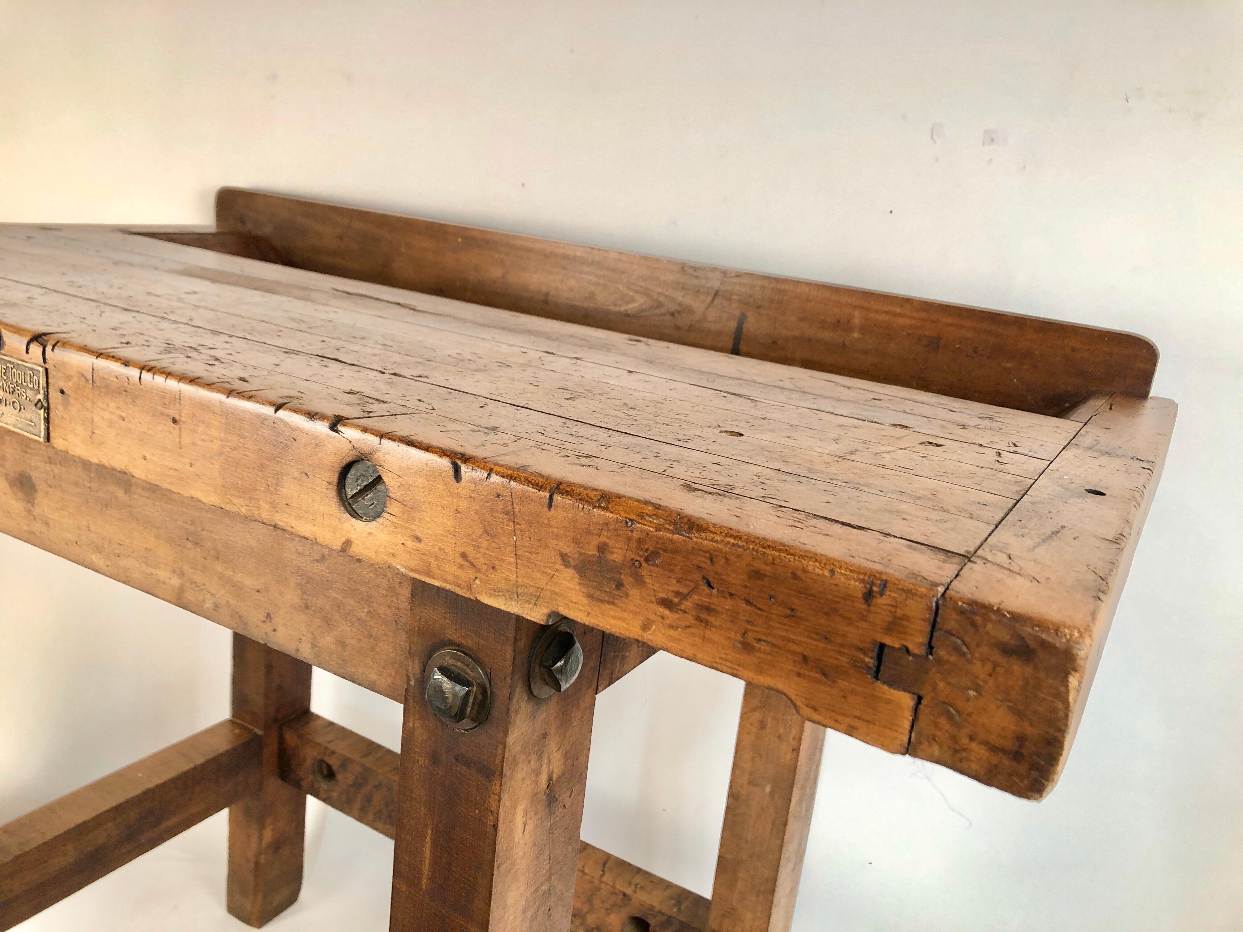 Antique Carpenters Wooden Work Table Industrial Bradford Machine Tool Co. Ohio. 5
