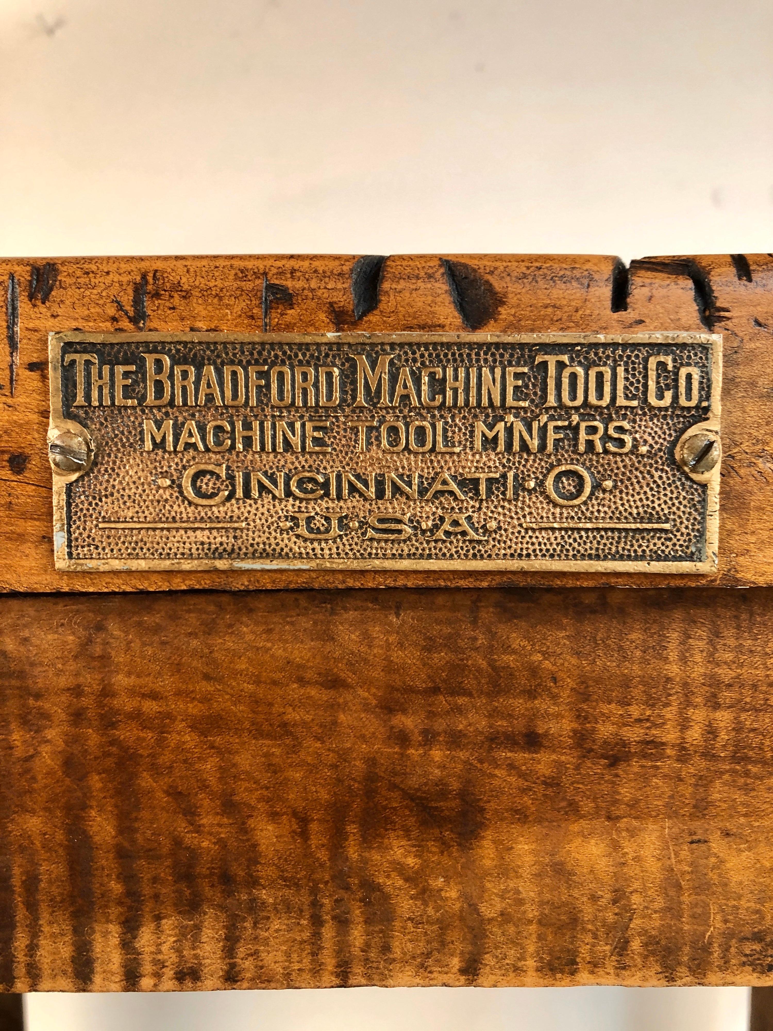 Antique Carpenters Wooden Work Table Industrial Bradford Machine Tool Co. Ohio. 6