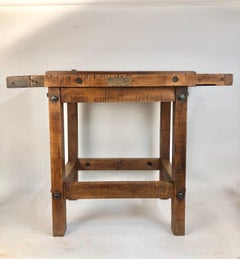 Antique Carpenters Wooden Work Table Industrial Bradford Machine Tool Co. Ohio.