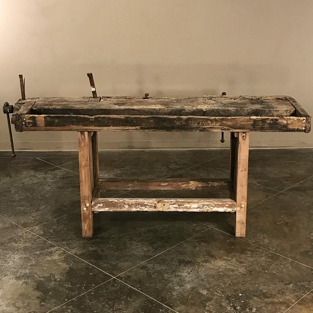 Rustic Antique Carpenter's Workbench, Onsole, Sofa Table For Sale
