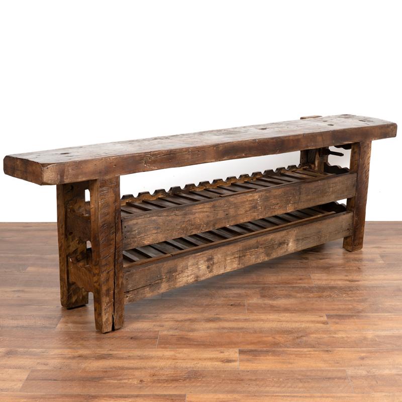 French Antique Carpenters Workbench Console Table with Wine Rack from France