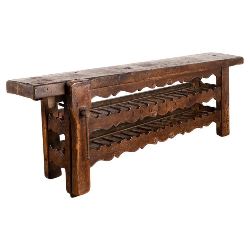 Antique Carpenters Workbench Console Table with Wine Rack from France